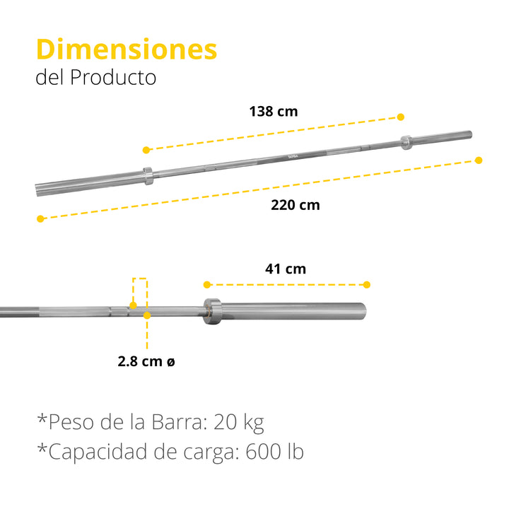 Barra Olímpica  2.20 mts. cromada carga 600 lb