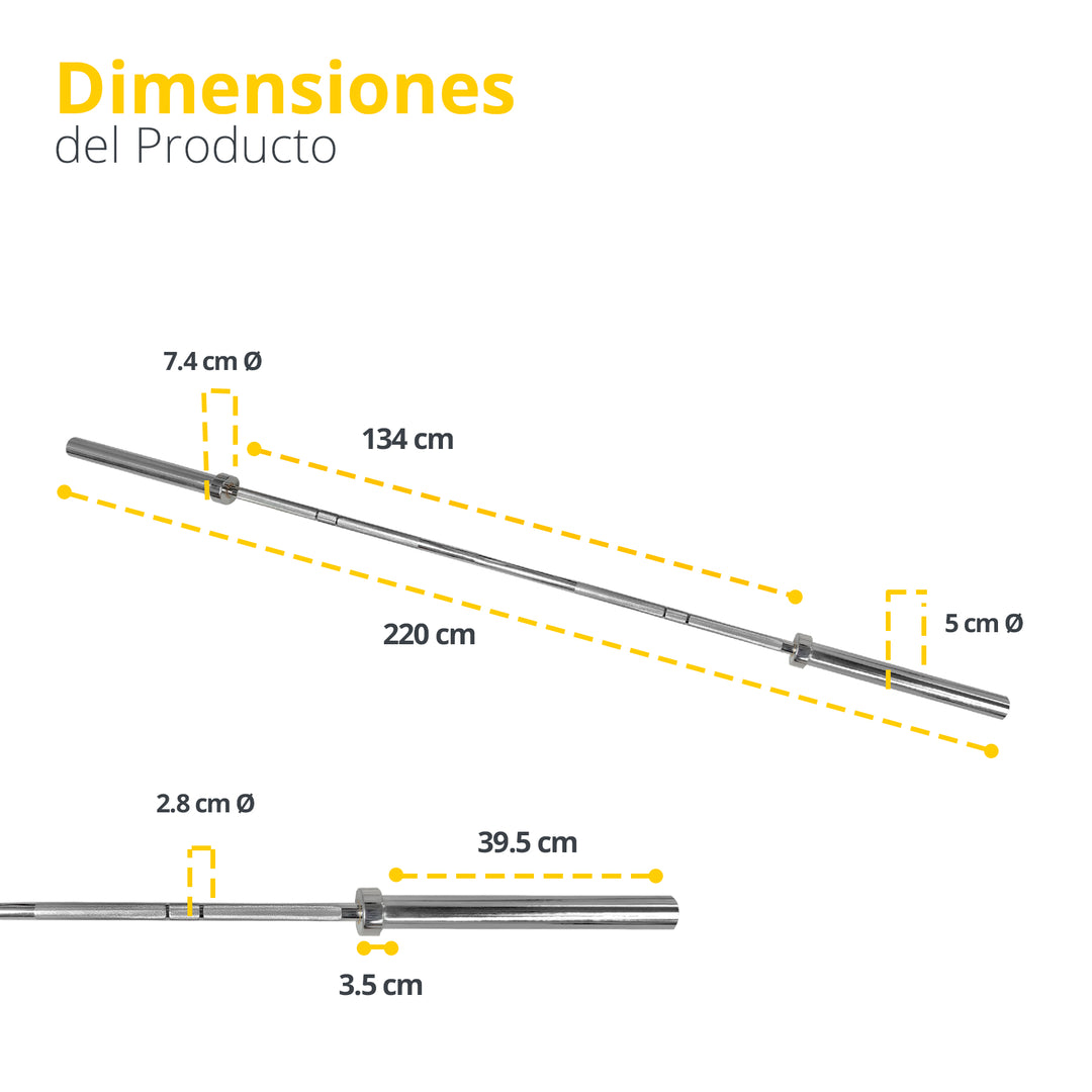 Barra Olímpica  2.20 mts. cromada carga 600 lb
