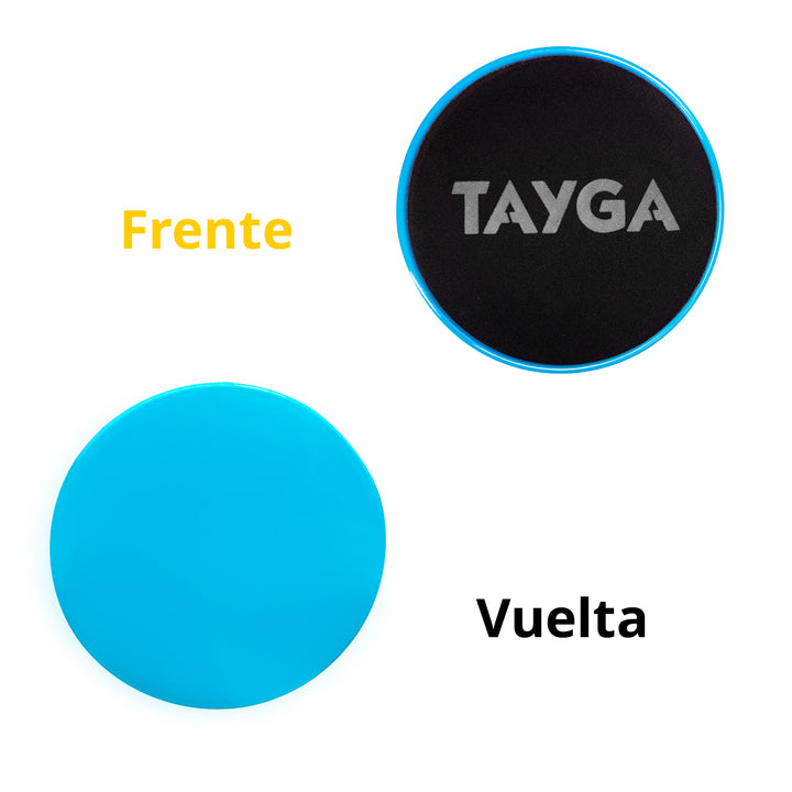 Disco deslizante Tayga azul y negro, vistas frente y vuelta, fondo blanco
