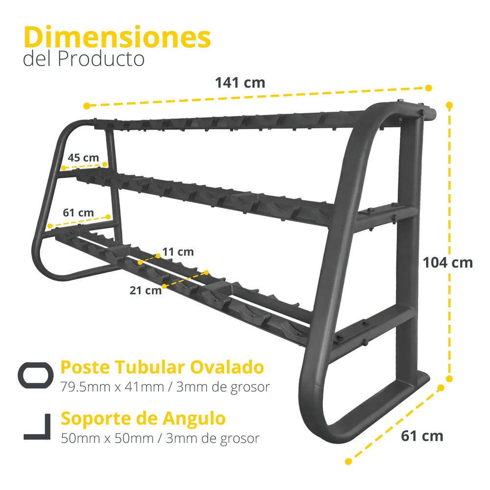 Rack para 15 pares de mancuernas premium negro - Tayga