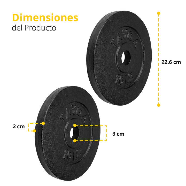 Dos discos acero negro 10 lb c/u,30mm diam.1 caja