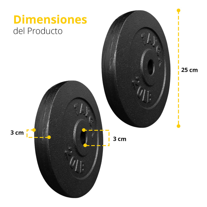 Dos discos acero negro 20 lb c/u,30mm diam.1 caja