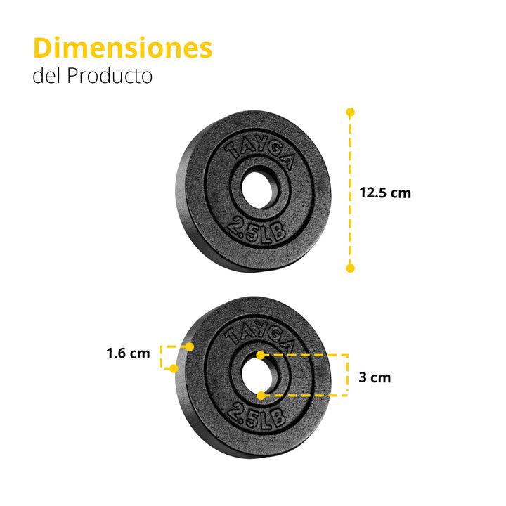 Dos discos acero negro 2.5 lb c/u,30mm diam.1 caja