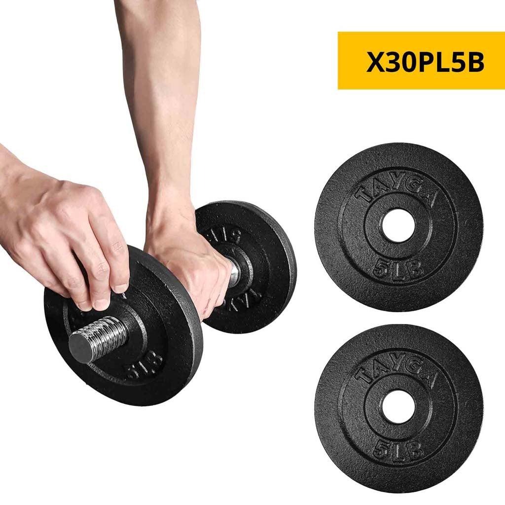 Dos discos acero negro 5 lb c/u,30mm diam.1 caja