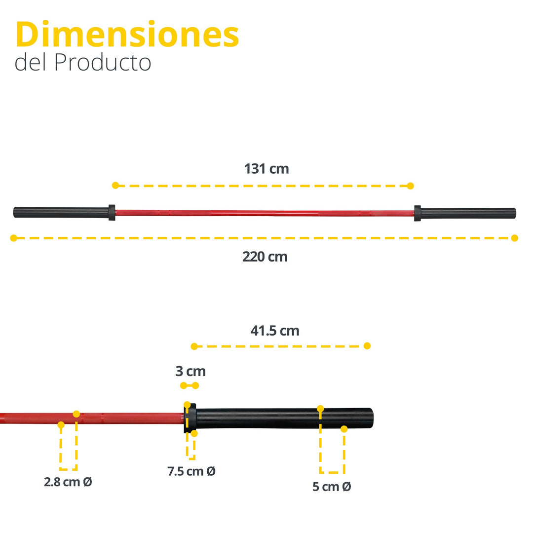 Barra Olímpica 220 cm. 1500 lb. carga con Revestimiento de Cerámica y Bujes de Bronce