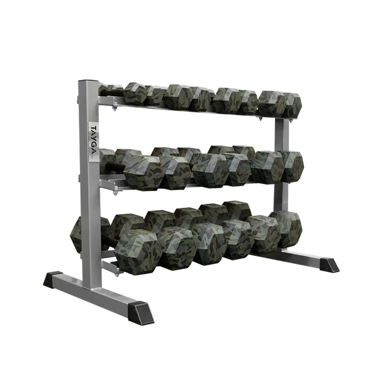 Rack con 10 pares de mancuernas hexagonales camuflaje