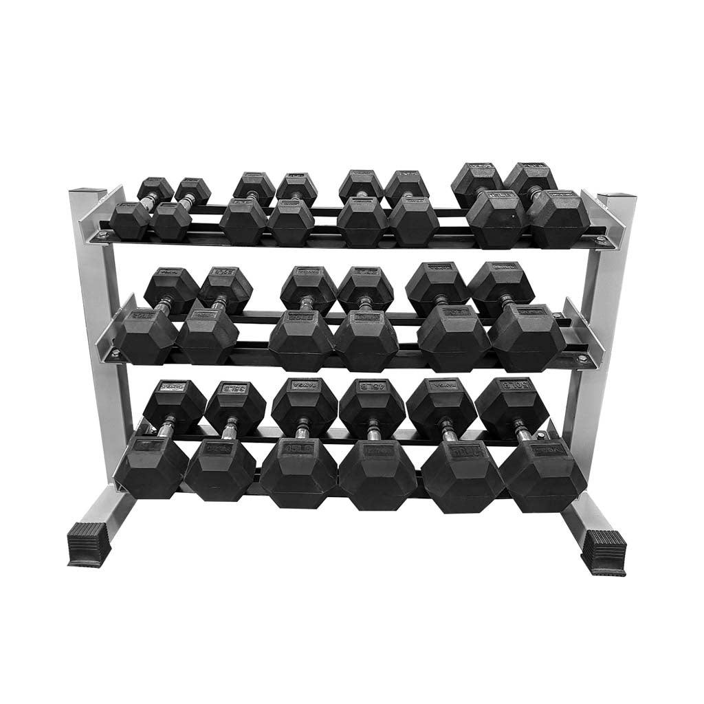 Set Mancuernas Hexagonales 10 Pares de 5 a 50 lb y Rack