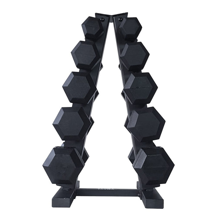 Set de 5 Pares de Mancuernas Hexagonales 5, 8, 10, 12, 15 lb. con Rack