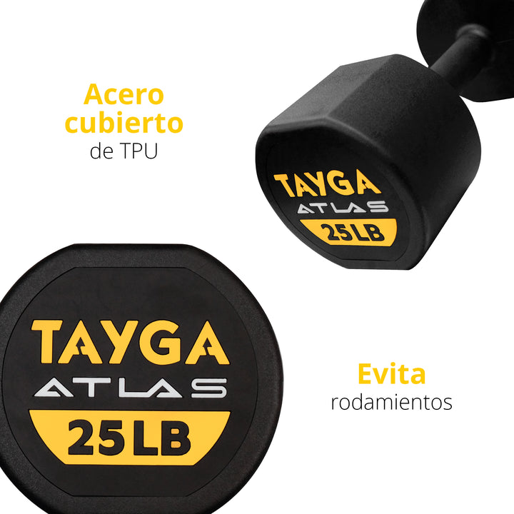 SET DE RACK CON 5 PARES DE MANCUERNAS ATLAS DE 5 A 25 LB