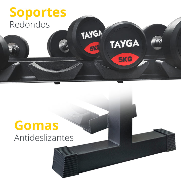 SET DE RACK CON 10 PARES DE MANCUERNAS PREMIUM DE 2.5 A 25 KG