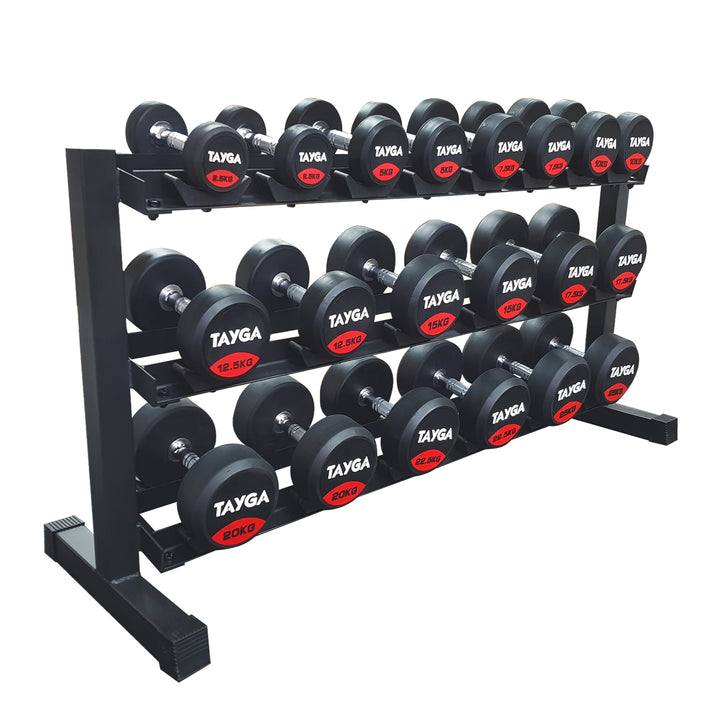 SET DE RACK CON 10 PARES DE MANCUERNAS PREMIUM DE 2.5 A 25 KG