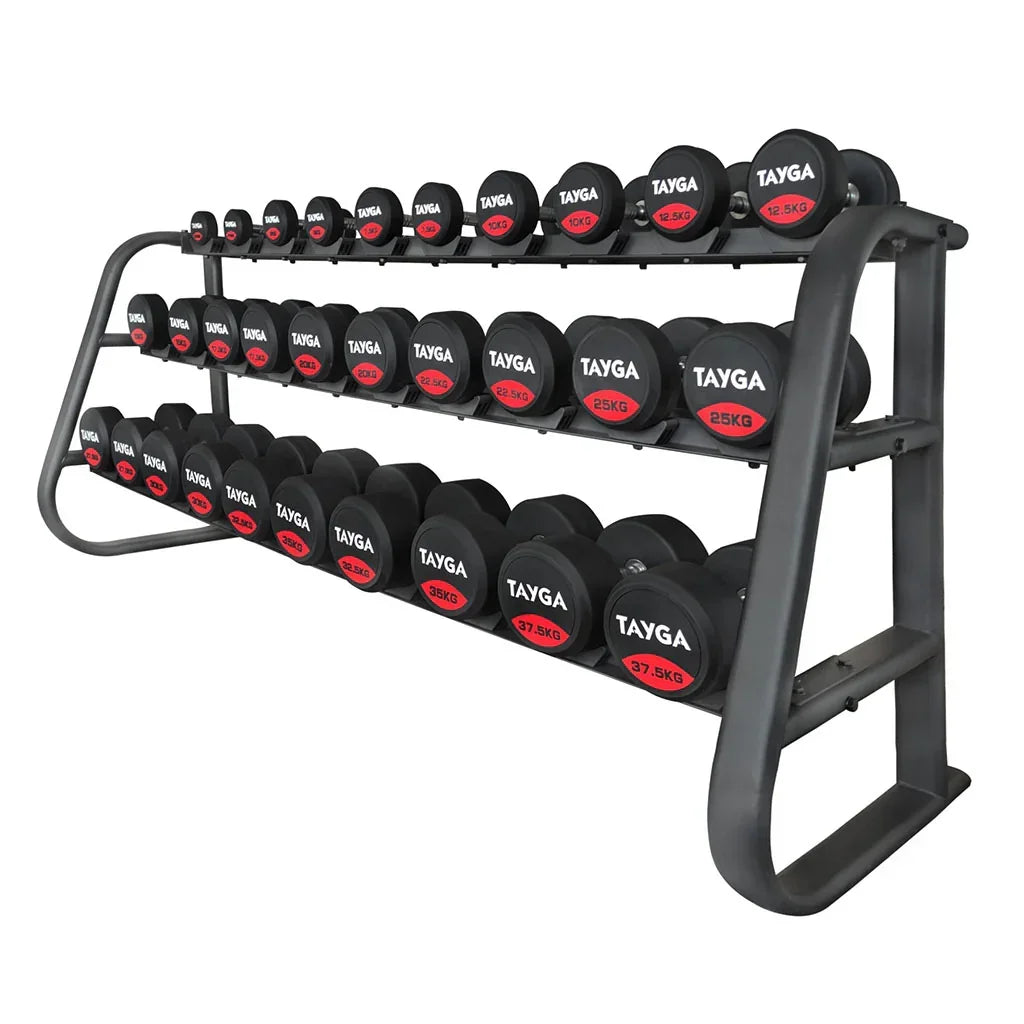 SET DE RACK CON 15 PARES DE MANCUERNAS PREMIUM DE 2.5 A 37.5 KG