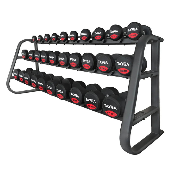 SET DE RACK CON 15 PARES DE MANCUERNAS PREMIUM DE 2.5 A 37.5 KG